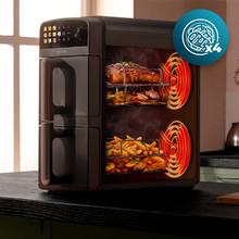 Cecofry DuoLevel 10000Friteuse à air de 10 litres avec paniers superposés de 5 litres, puissance de 2400 W, contrôle tactile et 6 programmes préréglés pour une cuisson rapide et saine.