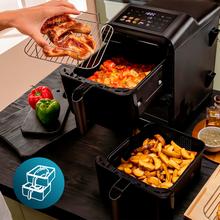 Cecofry DuoLevel 10000Friteuse à air de 10 litres avec paniers superposés de 5 litres, puissance de 2400 W, contrôle tactile et 6 programmes préréglés pour une cuisson rapide et saine.