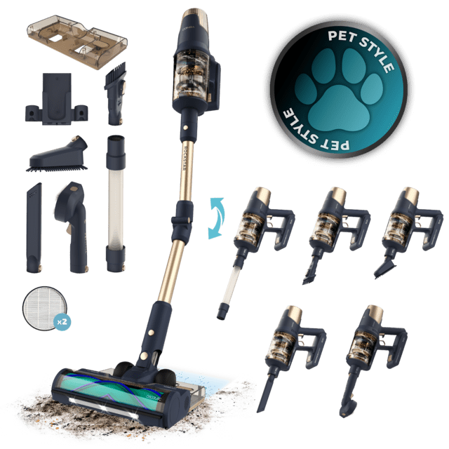Conga Rockstar RX70 AquaPet Flex X-Treme Aspirador vertical con Máxima potencia de succión de 300 AW y ultrapotencia de 780 W. 100 minutos de autonomía. Cepillo HairLess antienredos. Tubo flexible y kit de accesorios completo. Incluye cepillo para animales y accesorio de fregado.