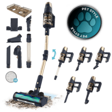 Conga Rockstar RX70 AquaPet Flex X-Treme Aspirador vertical con Máxima potencia de succión de 300 AW y ultrapotencia de 780 W. 100 minutos de autonomía. Cepillo HairLess antienredos. Tubo flexible y kit de accesorios completo. Incluye cepillo para animales y accesorio de fregado.