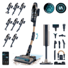 Conga Rockstar RZ90 AI AquaPet Flex Connected X-Treme Aspirador vertical con base de autovaciado. 310 AW y 850 W. Tubo flexible. Inteligencia Artificial y contador de partículas. APP. Cepillo de animales y accesorio WaterTank de fregado.