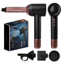 DryGlam Waves Black Secador de pelo con motor Brushless y Tecnología de Plasma Revolucionaria, Motor de 1600W y 110000 RPM, 4en1 cabezales con Efecto Coanda, Pantalla Digital, Control Inteligente del Calor, Función de Memoria y Motor Silencioso