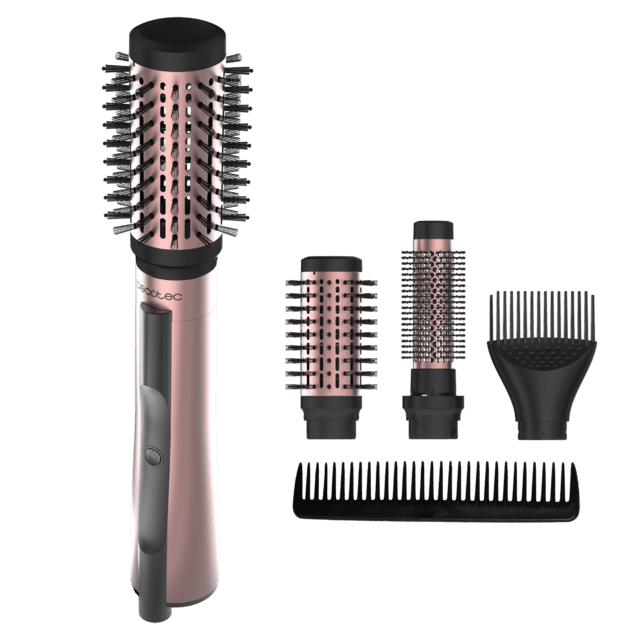 CeramicCare 3in1 AirBrush Elite Escova de Ar com Função Iónica, Seca, Modela e Dá Volume, Ecrã de Temperatura, 1200W de Potência, Revestimento de Cerâmica, 3 Modos de Calor, Escovas de 50 mm, 33 mm e Cabeça Volumizadora, Ganchos e pente de dentes largos