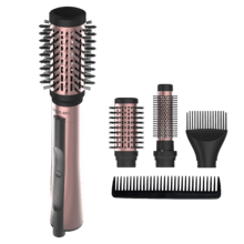 CeramicCare 3in1 AirBrush Elite Escova de Ar com Função Iónica, Seca, Modela e Dá Volume, Ecrã de Temperatura, 1200W de Potência, Revestimento de Cerâmica, 3 Modos de Calor, Escovas de 50 mm, 33 mm e Cabeça Volumizadora, Ganchos e pente de dentes largos