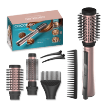 CeramicCare 3in1 AirBrush Elite Escova de Ar com Função Iónica, Seca, Modela e Dá Volume, Ecrã de Temperatura, 1200W de Potência, Revestimento de Cerâmica, 3 Modos de Calor, Escovas de 50 mm, 33 mm e Cabeça Volumizadora, Ganchos e pente de dentes largos