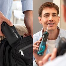 ToothCare Jet Clean Splash Irrigador compacto y ligero de viaje con 3 modos y hasta 8 intensidades, con 150 ml de capacidad y con 3 boquillas intercambiables.