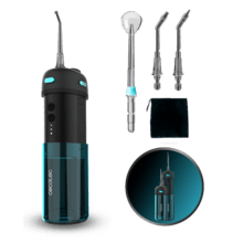 ToothCare Jet Clean Splash Irrigador compacto y ligero de viaje con 3 modos y hasta 8 intensidades, con 150 ml de capacidad y con 3 boquillas intercambiables.