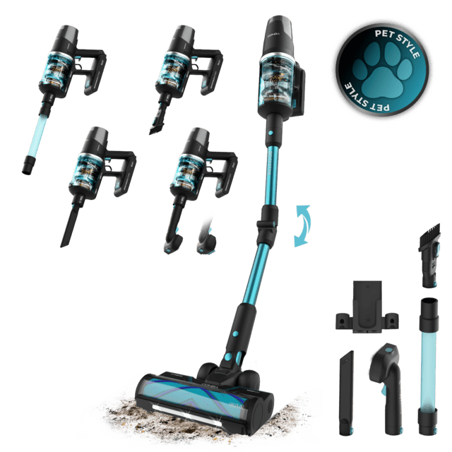 Conga Rockstar RX50 Pet Flex X-Treme Aspirador vertical con Máxima potencia de succión de 300 AW y ultrapotencia de 780 W. 90 minutos de autonomía. Cepillo HairLess antienredos. Tubo flexible y kit de accesorios completo. Incluye cepillo para animales.