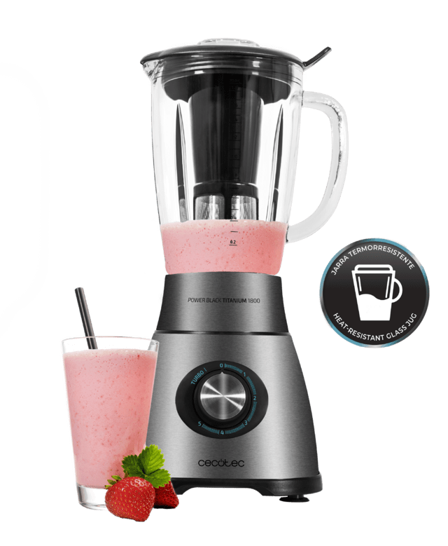 Power Black Titanium 2500MAX Spatula Batidora americana de vaso de 2500W de maxima potencia, con 6 hojas con recubrimiento de titanio negro y jarra termorresistente de 1,8 litros.