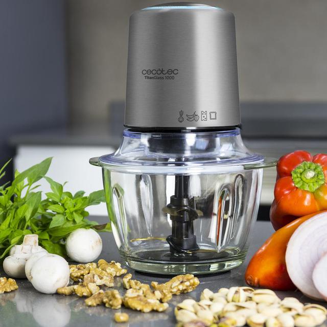TitanGlass 1000 Spatula Tritatutto elettrico compatto con corpo in acciaio e lame con rivestimento in titanio
