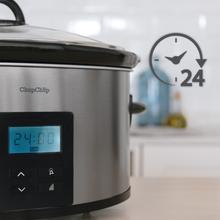 Chupchup Matic Spatula Olla de cocción lenta digital ovalada con 240 W. Pantalla LCD. 5,5 litros de capacidad. Dos niveles de potencia + función mantener caliente. Tapa de cristal. Cubeta cerámica y extraíble.