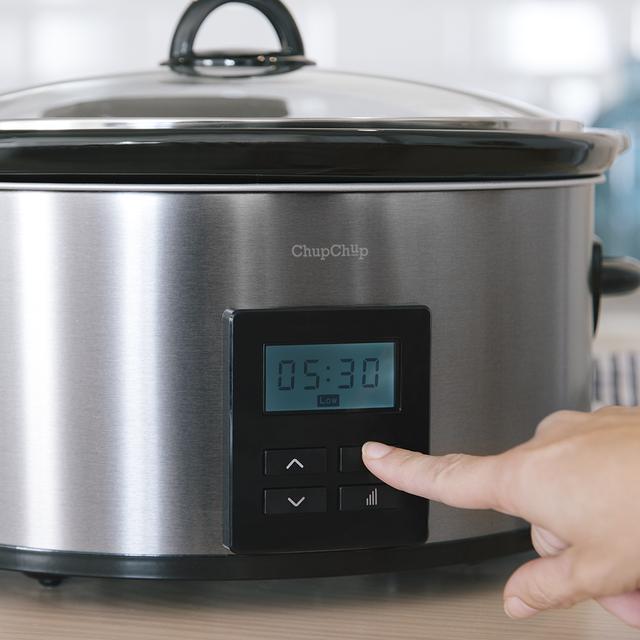 Chupchup Matic Spatula Olla de cocción lenta digital ovalada con 240 W. Pantalla LCD. 5,5 litros de capacidad. Dos niveles de potencia + función mantener caliente. Tapa de cristal. Cubeta cerámica y extraíble.