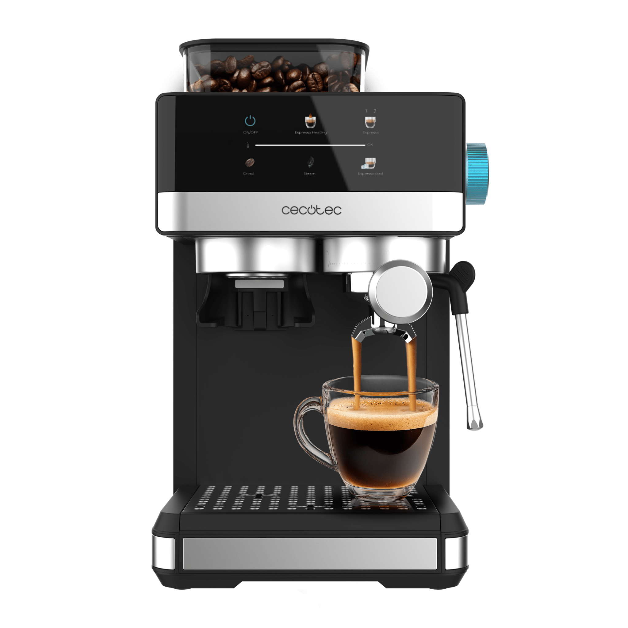 Power Espresso 20 Grind + Espressomaschine mit 1350W, 20 Bar, 1.7L Tank, einstellbarer Mahlgrad