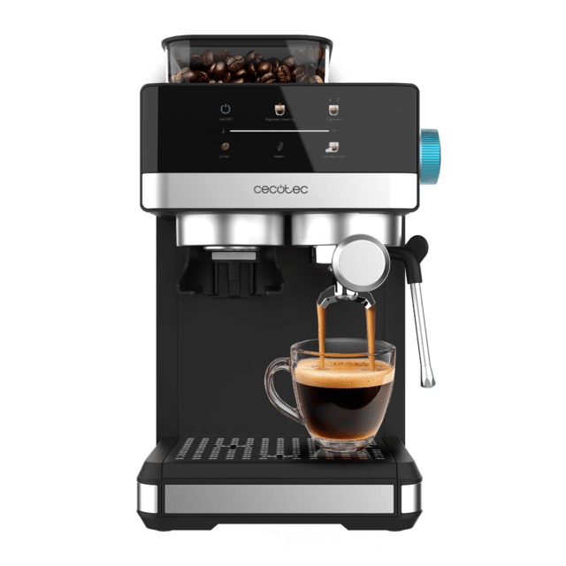 Power Espresso 20 Grind + Cafetera Espresso con 1350W, 20 Bares, Depósito de 1.7L, Molienda Ajustable