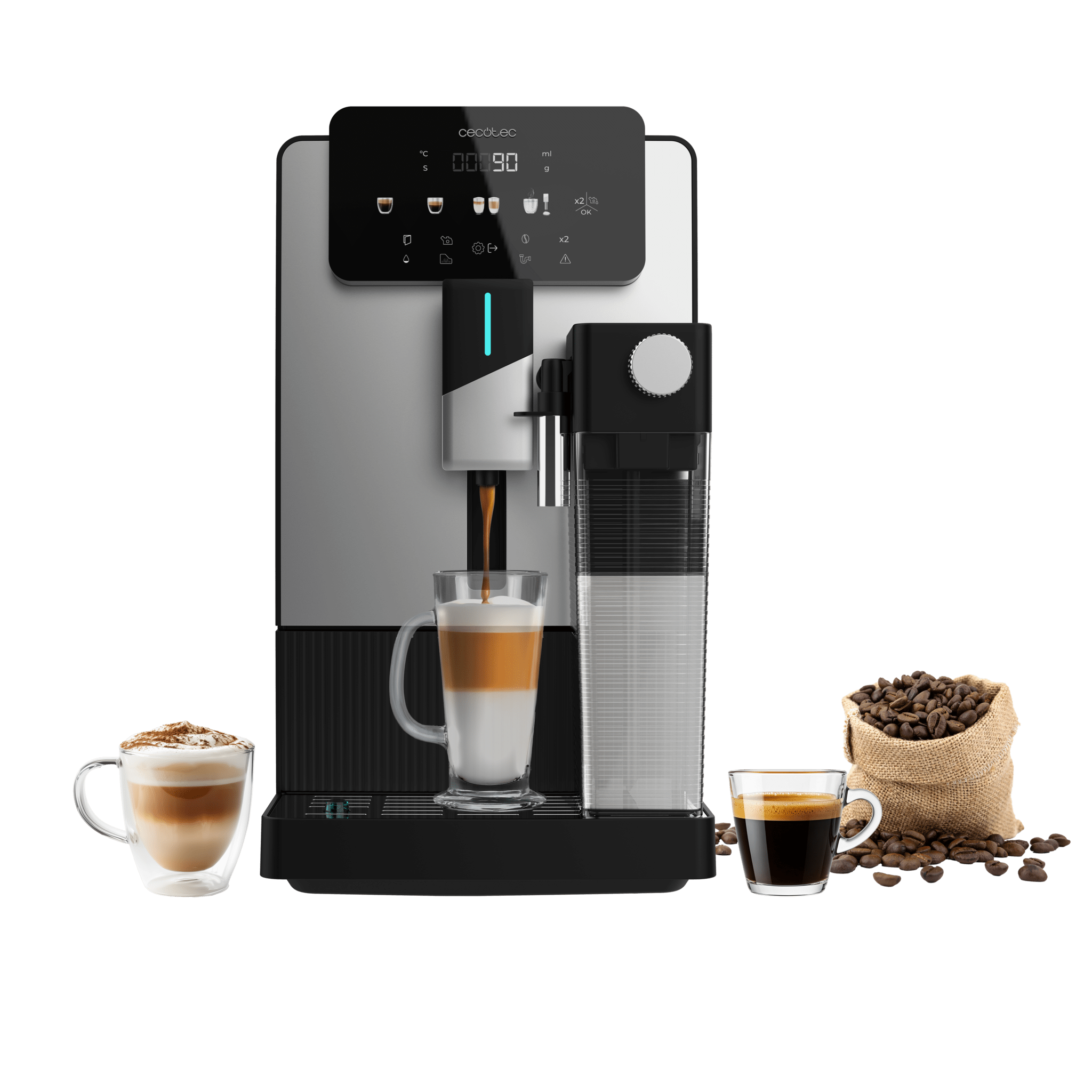 Cremmaet Latte Art Kompakter Kaffeevollautomat mit 19 bar, Milchbehälter und Thermoblock-System.