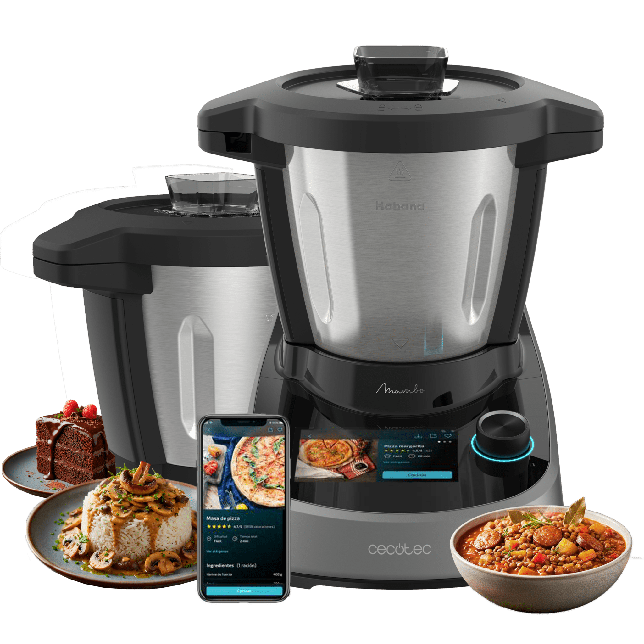 Mambo Touch Habana Pro WLAN-Küchenroboter mit 37 Funktionen, TFT-Display, App für geführtes und manuelles Kochen, Selbstreinigungsfunktion, OneClick-Zubehör, integrierter Waage, Edelstahlkrug und antihaftbeschichtetem Habana-Krug.