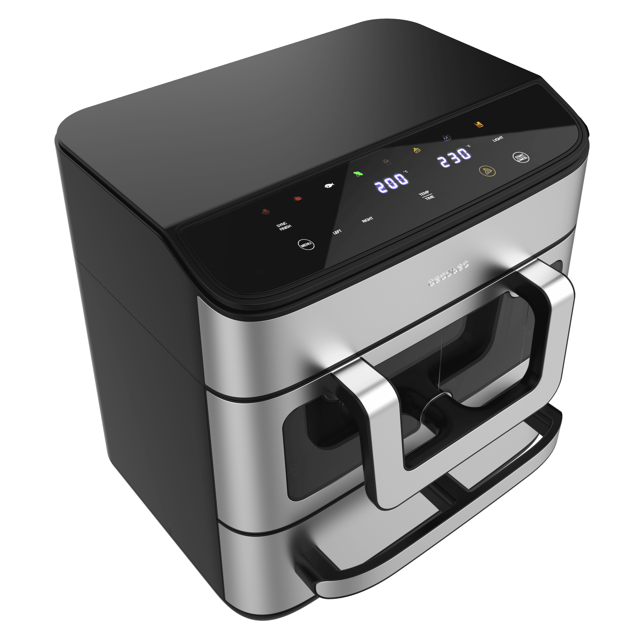 Cecofry FoodCourt 18000 4Pizza + Friggitrice ad aria e forno da 18 litri con pietra per pizza, display a colori e sincronizzazione per risultati perfetti.