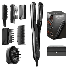 AirLisse 6in1 iTwerk Platinum Bright: Plancha de aire con Tecnología infrarrojos, Placas vibratorias, 3 modos de uso, Plasma, 6 accesorios, Estuche de Cuero