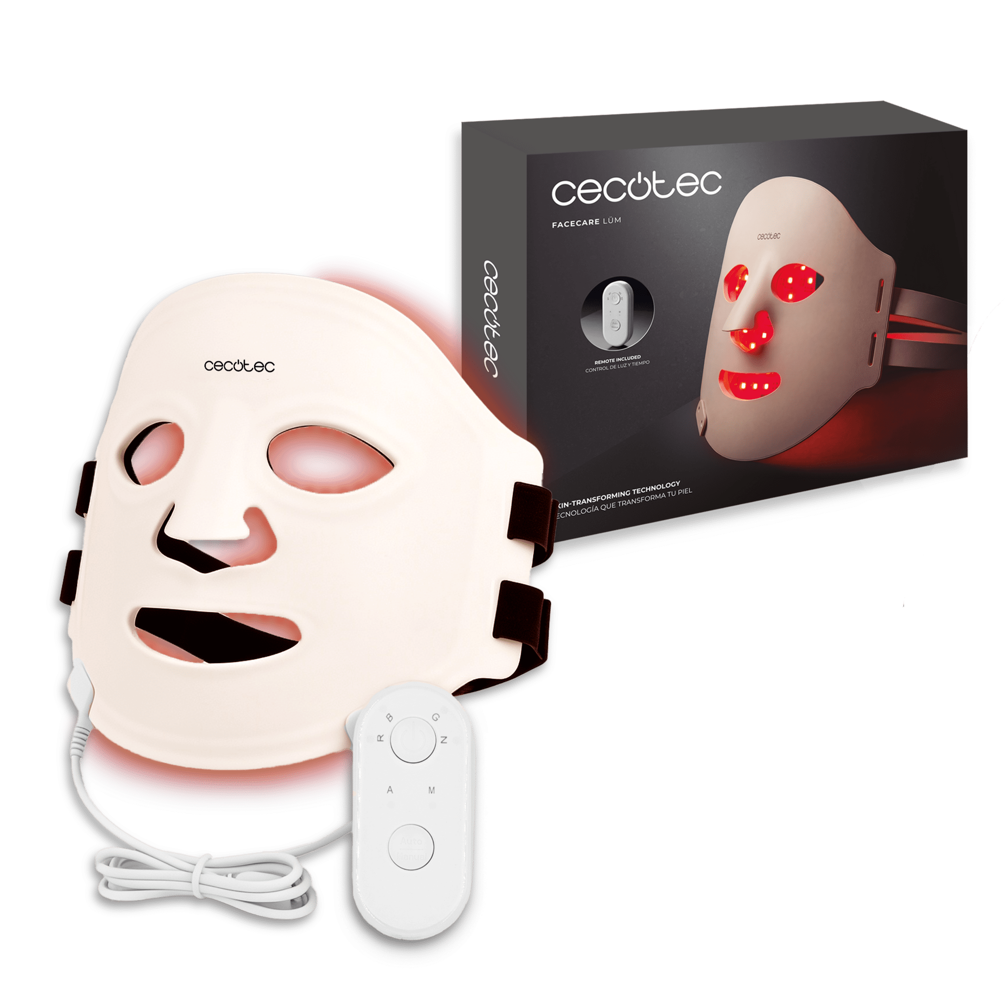 Maschera facciale a LED FaceCare LÜM Champagne con 9 colori e funzioni, infrarossi, 360 punti luce e silicone medicale