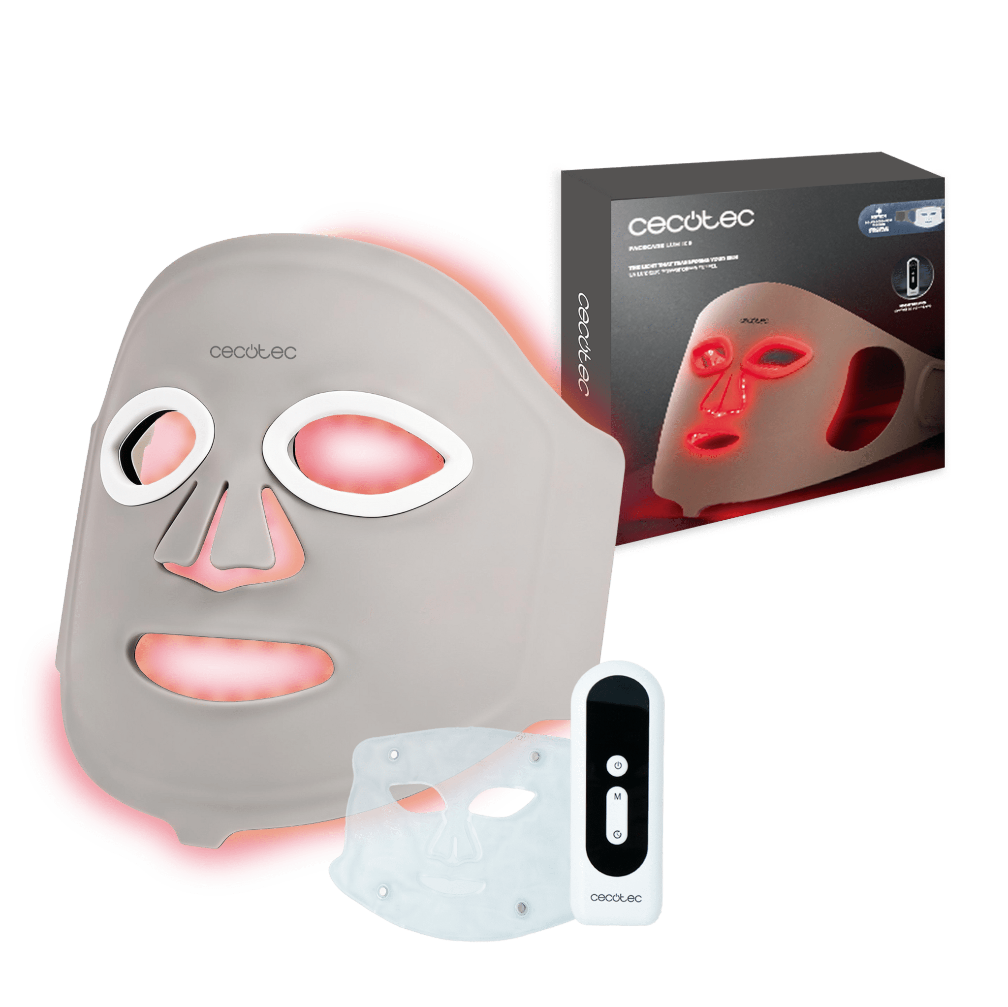 Máscara facial FaceCare LÜM Ice Champagne LED com 9 cores e funções, infravermelho, 448 pontos de luz e silicone de grau médico, IceTech, 210 minutos de autonomia.