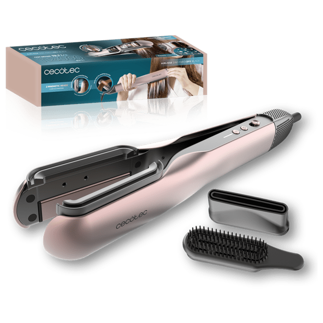 AirLisse 2in1 ForceDry Black Moon Plancha de aire con flujo potente de 19,7 m/s, cabezales imantados, para todo tipo de cabellos, función plasma, motor brushless y 2 velocidades de aire.