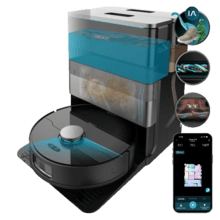 Conga X70 Vital Robot aspirador con base autovaciado con Motor de succión 15000 Pa. Base 4 en 1. Tecnología láser e Inteligencia Artificial. Mopas giratorias. Cepillo lateral. App y conexión Bluetooth y WiFi para redes 2,4 GHz.