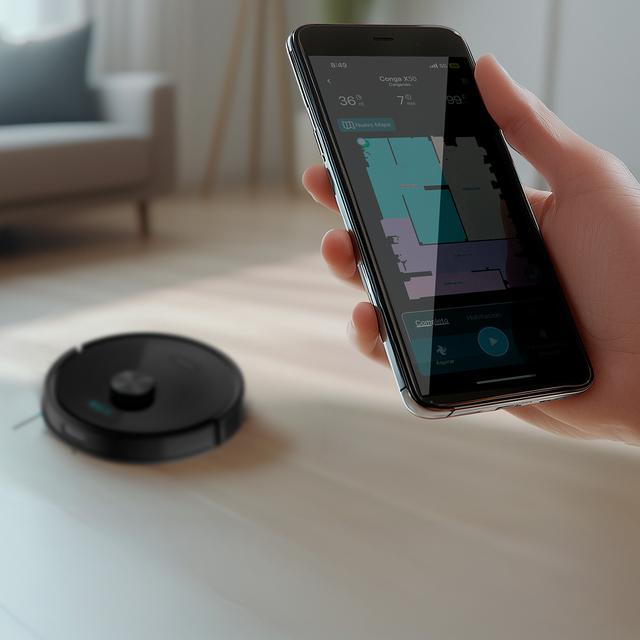 Conga M50 Tech Robot aspirador con Navegación láser APP y WiFi. 5000 Pa de presión de succión, 160 m2 de autonomía. Cepillo multifunción para todas las superficies.