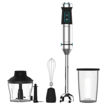 Power Titanblack 1500 XL Cream & Crush Batidora de mano de 1500 W, tecnología CrossBlades con cuchillas de 4 hojas con recubrimiento de titanio negro, pie XL extralargo, campana antisalpicaduras y selector de velocidad con función Turbo. Incluye vaso de 800 ml con tapa, varillas montaclaras y picadora con cuchilla pica hielo.