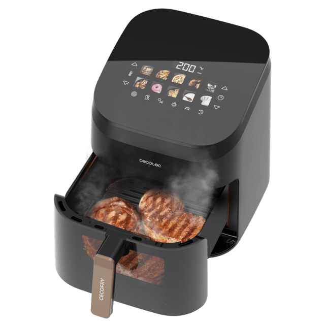 Cecofry&Grill Smokin' 6500 Friteuse à air avec double résistance et fumoir pour un grillage parfait de la viande, capacité de 6,5 litres et puissance de 2200 W pour des plats sains.
