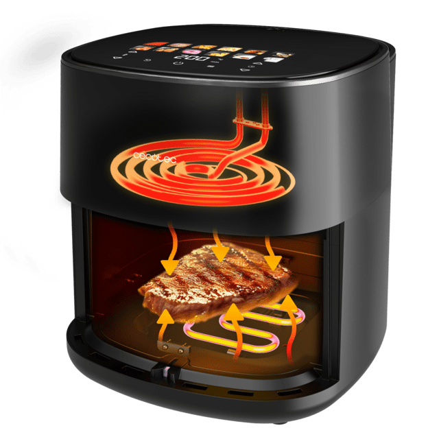 Cecofry&Grill 6500 Friteuse à air avec double élément chauffant pour un brunissement parfait et une saveur grillée sur les viandes, capacité de 6,5 litres et puissance de 2200 W pour des plats sains.
