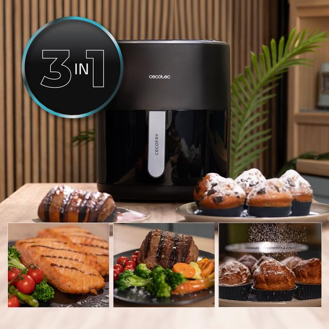 Cecofry&Grill 6500 Friteuse à air avec double élément chauffant pour un brunissement parfait et une saveur grillée sur les viandes, capacité de 6,5 litres et puissance de 2200 W pour des plats sains.