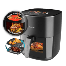 Cecofry&Grill 6500 Friggitrice ad aria con doppio elemento riscaldante per una doratura perfetta e un sapore grigliato sulle carni, capacità di 6,5 litri e potenza di 2200 W per piatti salutari.
