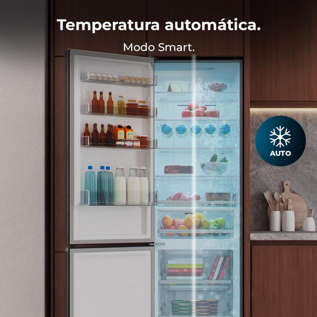 Bolero CoolMarket Combi 456 Black Glass E Frigorífico Combi Cristal Negro, MAX INSIDE con VIP tech, Cool Matrix, Cajón Variable 6 temperaturas con control de humedad, Total No Frost, Compresor Inverter Plus, Multi AirFlow, 456 L, 201x59,5cm Funciones Fast Cooling y Fast Freezing, Modo Smart, Green HUB XL, Display Exterior, Puertas Reversibles, Botellero, Bandejas Cristal y Clase E