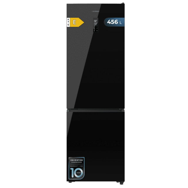 Bolero CoolMarket Combi 456 Black Glass E Frigorífico Combi Cristal Negro, MAX INSIDE con VIP tech, Cool Matrix, Cajón Variable 6 temperaturas con control de humedad, Total No Frost, Compresor Inverter Plus, Multi AirFlow, 456 L, 201x59,5cm Funciones Fast Cooling y Fast Freezing, Modo Smart, Green HUB XL, Display Exterior, Puertas Reversibles, Botellero, Bandejas Cristal y Clase E