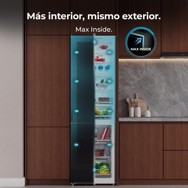 Bolero CoolMarket Combi 456 Black Glass E Frigorífico Combi Cristal Negro, MAX INSIDE con VIP tech, Cool Matrix, Cajón Variable 6 temperaturas con control de humedad, Total No Frost, Compresor Inverter Plus, Multi AirFlow, 456 L, 201x59,5cm Funciones Fast Cooling y Fast Freezing, Modo Smart, Green HUB XL, Display Exterior, Puertas Reversibles, Botellero, Bandejas Cristal y Clase E