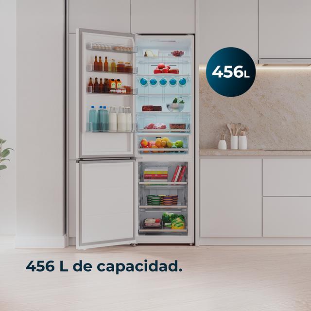 Bolero CoolMarket Combi 456 White Glass C Frigorífico Combi Cristal Blanco, Clase C, MAX INSIDE con VIP tech, Cool Matrix, Cajón Variable 6 temperaturas con control de humedad, Total No Frost, Compresor Inverter Plus, Multi AirFlow, 456 L, 201x59,5cm Funciones Fast Cooling y Fast Freezing, Modo Smart, Green HUB XL, Display Exterior, Puertas Reversibles, Botellero y Bandejas Cristal
