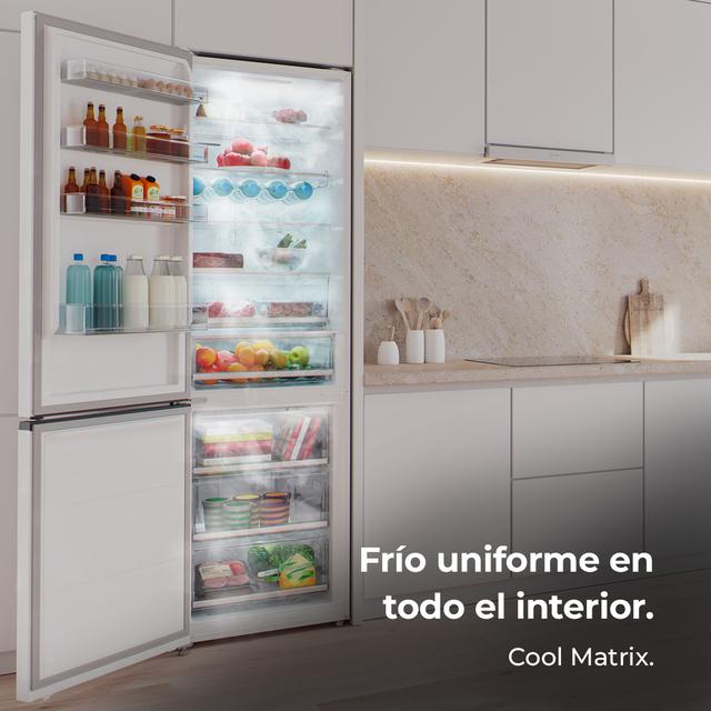 Bolero CoolMarket Combi 456 White Glass C Frigorífico Combi Cristal Blanco, Clase C, MAX INSIDE con VIP tech, Cool Matrix, Cajón Variable 6 temperaturas con control de humedad, Total No Frost, Compresor Inverter Plus, Multi AirFlow, 456 L, 201x59,5cm Funciones Fast Cooling y Fast Freezing, Modo Smart, Green HUB XL, Display Exterior, Puertas Reversibles, Botellero y Bandejas Cristal