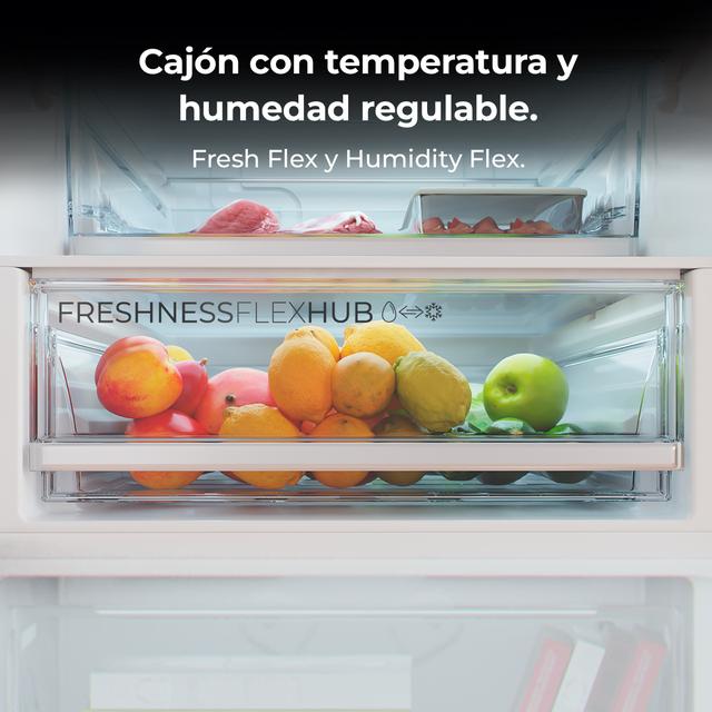 Bolero CoolMarket Combi 456 White Glass C Frigorífico Combi Cristal Blanco, Clase C, MAX INSIDE con VIP tech, Cool Matrix, Cajón Variable 6 temperaturas con control de humedad, Total No Frost, Compresor Inverter Plus, Multi AirFlow, 456 L, 201x59,5cm Funciones Fast Cooling y Fast Freezing, Modo Smart, Green HUB XL, Display Exterior, Puertas Reversibles, Botellero y Bandejas Cristal