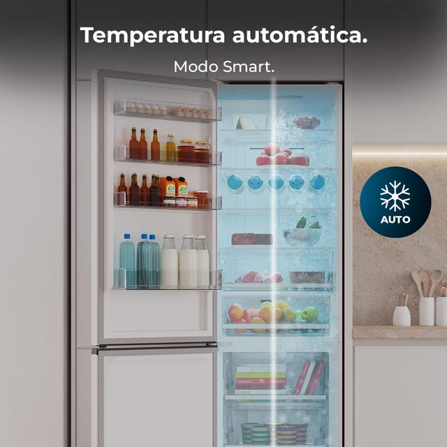 Bolero CoolMarket Combi 456 White Glass C Frigorífico Combi Cristal Blanco, Clase C, MAX INSIDE con VIP tech, Cool Matrix, Cajón Variable 6 temperaturas con control de humedad, Total No Frost, Compresor Inverter Plus, Multi AirFlow, 456 L, 201x59,5cm Funciones Fast Cooling y Fast Freezing, Modo Smart, Green HUB XL, Display Exterior, Puertas Reversibles, Botellero y Bandejas Cristal