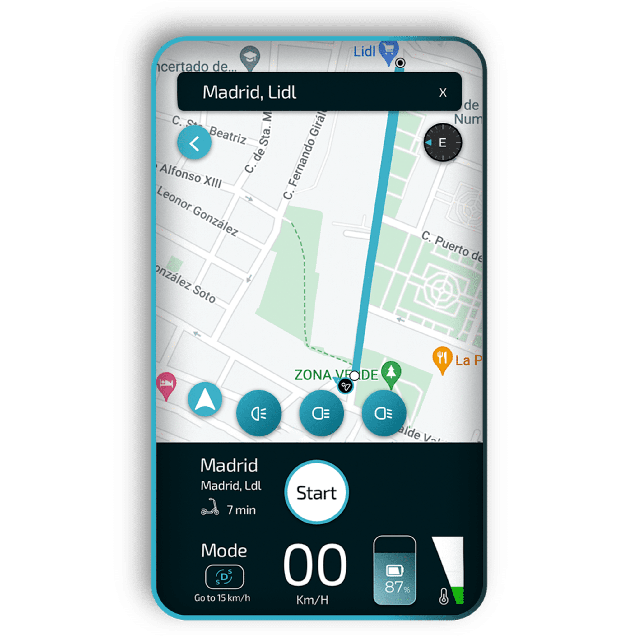 Aplicación móvil de GPS incorporada en el patinete Bongo Serie X45 Connected