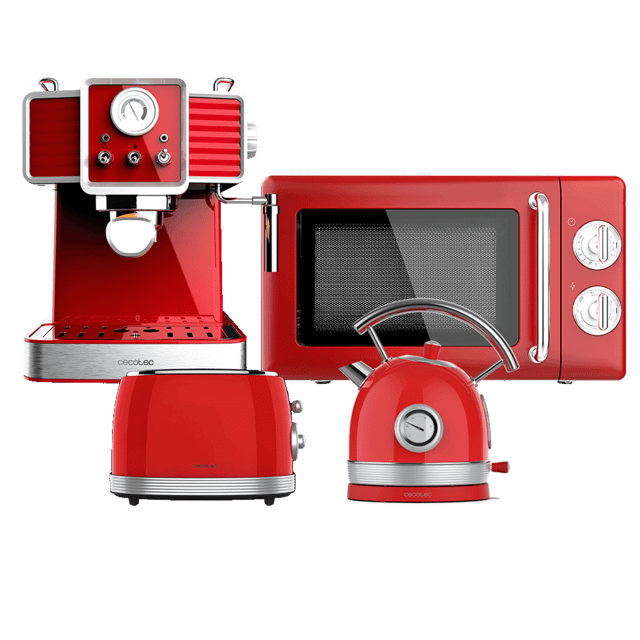 ProClean 3110 Retro Red + Toast&Taste 800 Vintage Light Red + Thermosense 420 Vintage Light Red + Power Espresso 20 Tradizionale Light Red