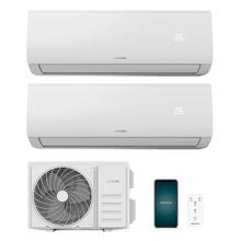 AirClima 18000 Multi Connected Aire acondicionado multi split compuesto por dos unidades interiores, una de 9000 BTU y otra de 12000 BTU, más una unidad exterior de 18000 BTU.