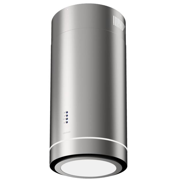 Bolero Flux IRE 388000 Inox A++ Campana isla redonda de 38cm de diametro, acabado acero inoxidable, succión 712m3/h, Motor 210W, Clase A++, control electrónico, 3 niveles de potencia, panel led, filtro de carbono y Booster Function.