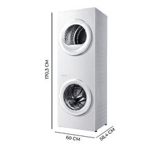 Bolero Wash&Dry Tower 98500 SmartDuo. Torre integrada de lavado y secado en color steel, de 9 kg + 8 kg, con funcionamiento simultáneo, display FullTouch Superior único y Smart Duo. Incluye Wash & Dry 45’, Clase A -10 % y Motor Inverter, puerta XXL, secado automático con 3 niveles, tambores inox con secado bidireccional, 14 programas, 1200 rpm, luz interior y Delay Start.