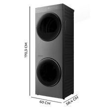 Bolero Wash&Dry Tower 98500 SmartDuo Steel Torre integrada de lavado y secado en color steel, de 9 kg + 8 kg, con funcionamiento simultáneo, display FullTouch Superior único y Smart Duo. Incluye Wash & Dry 45’, Clase A -10 % y Motor Inverter, puerta XXL, secado automático con 3 niveles, tambores inox con secado bidireccional, 14 programas, 1200 rpm, luz interior y Delay Start.