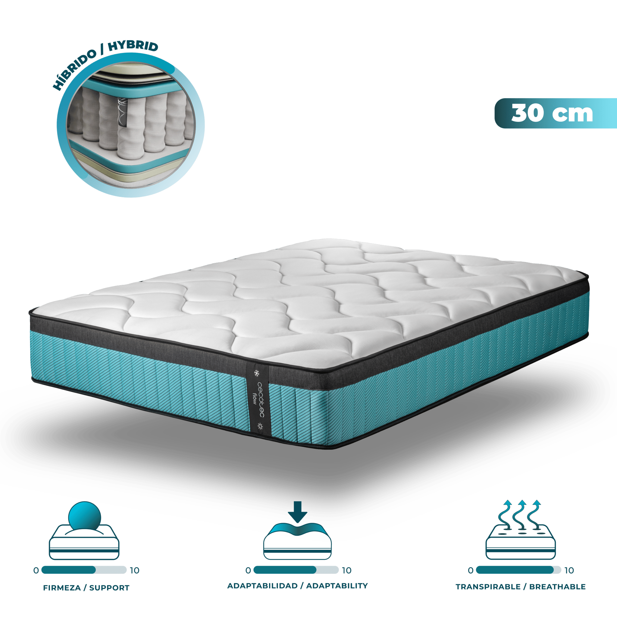 Materasso Ibrido Queen 30,5 Cm - Comfort A Pressione Zero Con Memory Foam CertiPUR-US E Molle Insacchettate