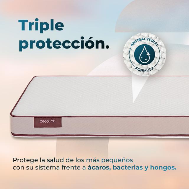 Flow BabyPure colchón de cuna de 10 cm de altura, espuma de 25 kg/m3, funda extraíble con cremallera lavable y certificación Oeko-Tex®. Fabricado en España.