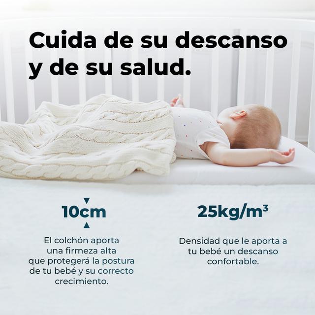 Flow BabyPure Colchón para cuna de bebé de 10 cm de altura, espuma de 25 kg/m3, funda extraíble con cremallera lavable y certificación Oeko-Tex®. Fabricado en España.