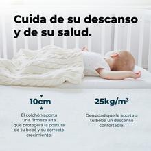 Flow BabyPure colchón de cuna de 10 cm de altura, espuma de 25 kg/m3, funda extraíble con cremallera lavable y certificación Oeko-Tex®. Fabricado en España.