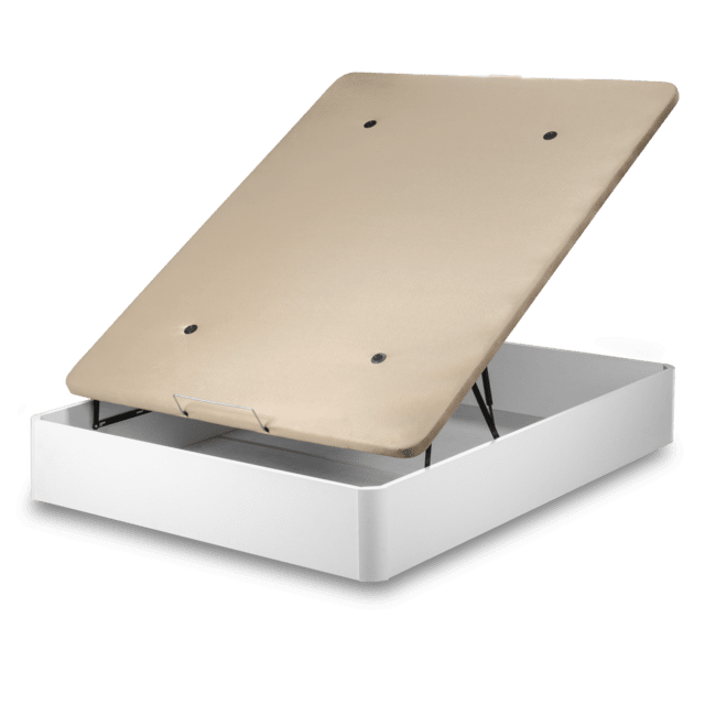 Flow ExtraSpace Blanco Premium 135x200 Canapé súper reforzado de madera de gran capacidad , abatible, con esquinas redondeadas y tapa transpirable con 3D + 4 válvulas de aireación